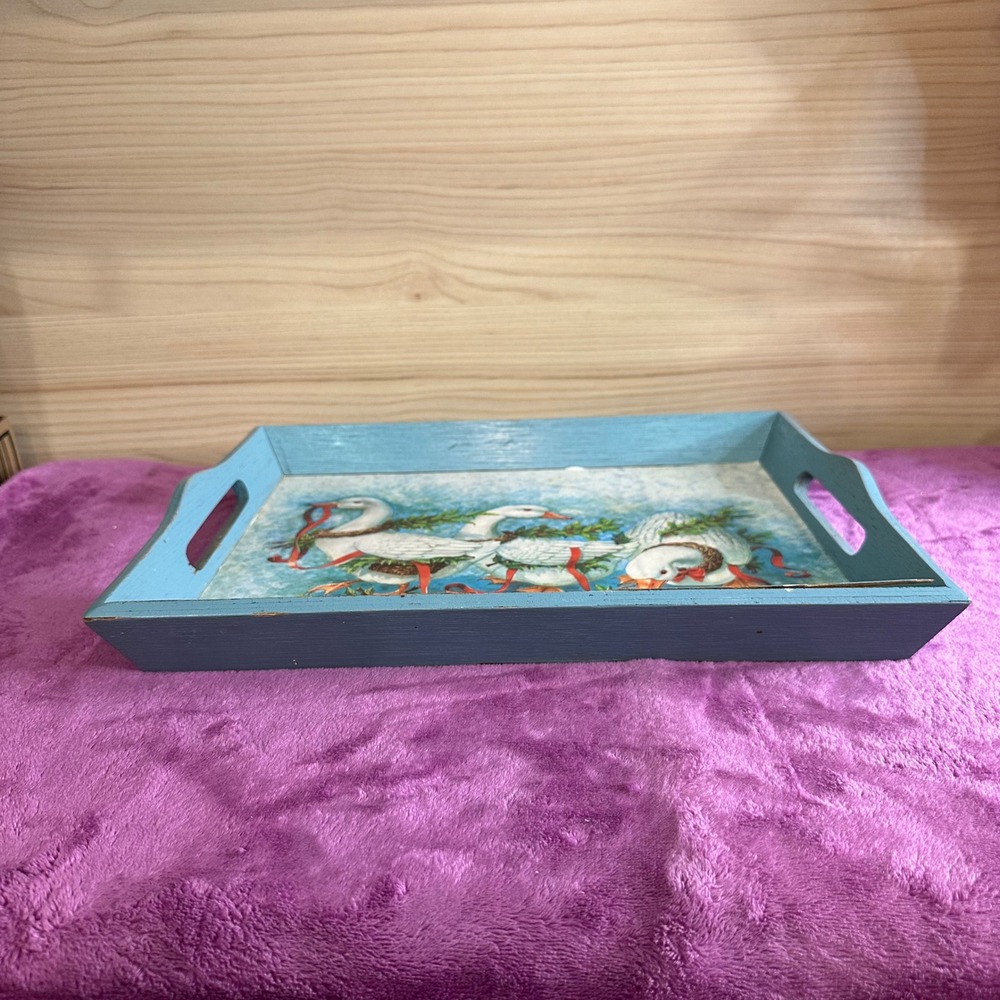 Vintage Goose Christmas Serving Tray Decor Holiday Country Farmhouse - Picture 5 of 7